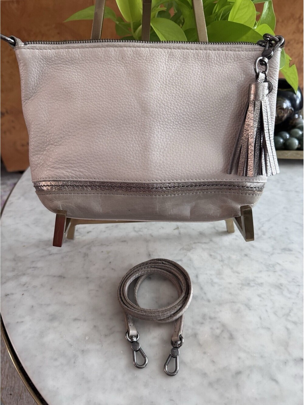 The SakCrossbody Bag 3/1 Cream Silver Gray Pebbled Leather  W/Tassel Boho [COPY]